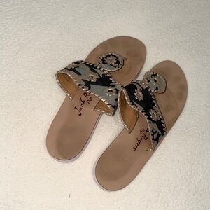 Jack Rogers Women's Floral Embroidered Sandals - Black and Tan